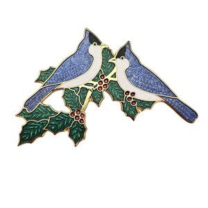 Fish Brand Blue Jay Pair Brooch Champlevé Enamel Pin C625